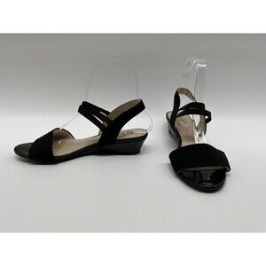 Black LifeStride Soft System Patent Leather Kitten Wedge Heel Sandal Size 6